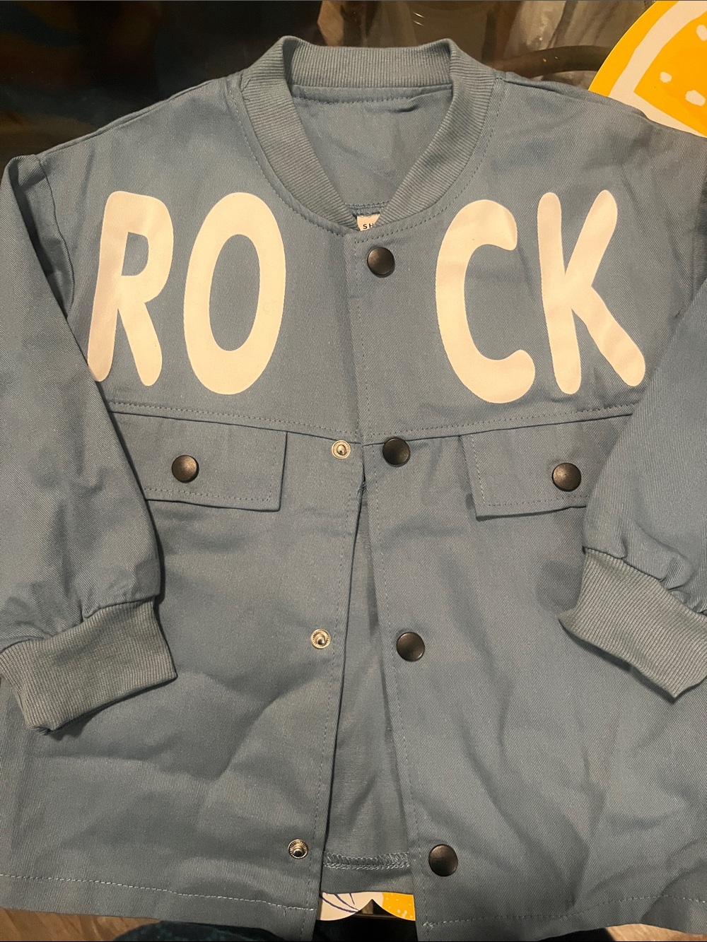 SHEIN Light Blue 'ROCK' Snap-Front Jacket